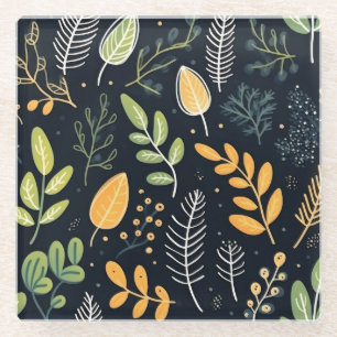 Posavasos De Vidrio Patrón de follaje verde y amarillo elegante 