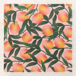 Posavasos De Vidrio Patrón de fondo rosa de fruta de color rosa.