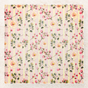 Posavasos De Vidrio Patrón de franja floral rosa suave