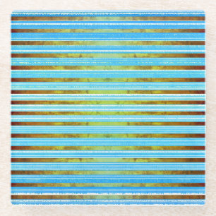 Posavasos De Vidrio Patrón de franjas turquesa, verde y blanca