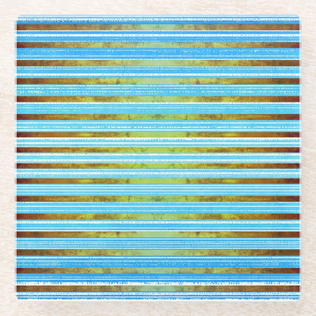 Posavasos De Vidrio Patrón de franjas turquesa, verde y blanca (Anverso)