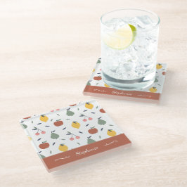 Posavasos De Vidrio Patrón de fruta colorido Nombre Cocina Roja