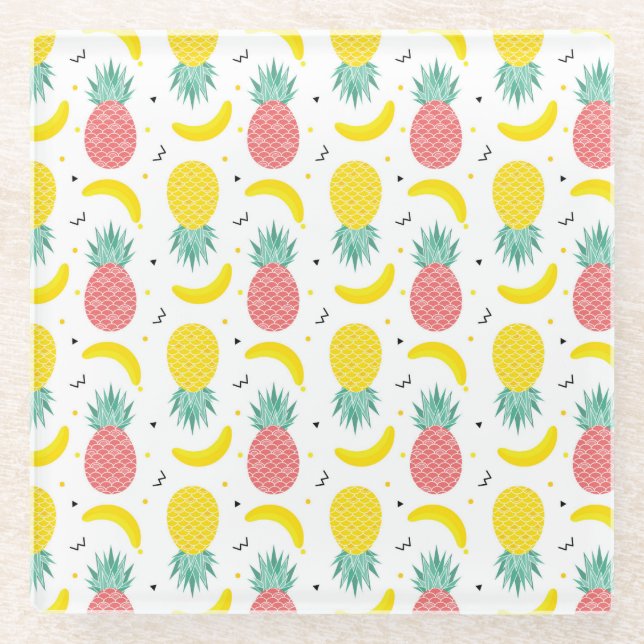 Posavasos De Vidrio Patrón de fruta tropical colorido (Anverso)