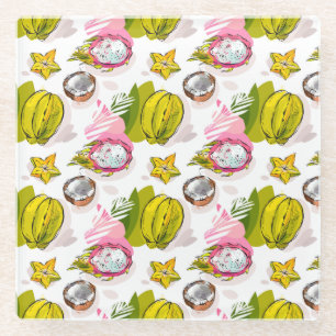 Posavasos De Vidrio Patrón de frutas texturadas de mano libre