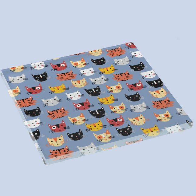 Posavasos De Vidrio Patrón de gato de Fun Kitty (Fun cat faces pattern glass coaster)