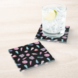 Posavasos De Vidrio Patrón de geodas y cristales de acuarela