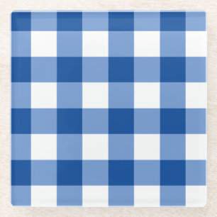 Posavasos De Vidrio Patrón de gingham azul