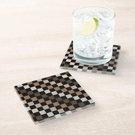 Posavasos De Vidrio Patrón de Gingham negro negro marrón