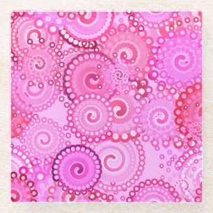 Posavasos De Vidrio Patrón de giro fractal, rosa y fucsia