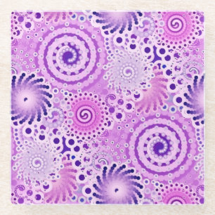 Posavasos De Vidrio Patrón de giro fractal, violeta, orquídea
