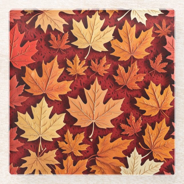 Posavasos De Vidrio Patrón de hoja de arce (Anverso)