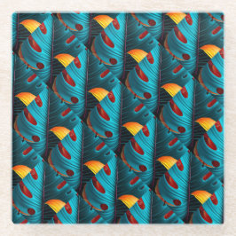 Posavasos De Vidrio Patrón de hoja de palma verde