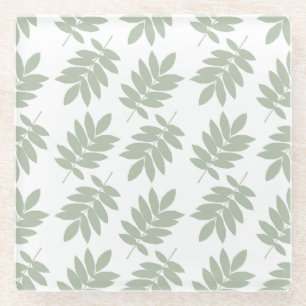 Posavasos De Vidrio Patrón de hoja de saúco verde + blanco