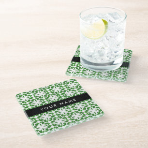 Posavasos De Vidrio Patrón de Hoja, Hojas Verdes, Tu Nombre