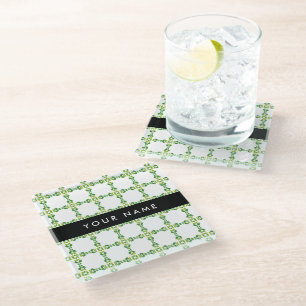 Posavasos De Vidrio Patrón de Hoja, Hojas Verdes, Tu Nombre