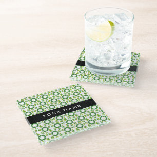 Posavasos De Vidrio Patrón de Hoja, Hojas Verdes, Tu Nombre