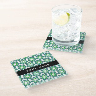 Posavasos De Vidrio Patrón de Hoja, Hojas Verdes, Tu Nombre
