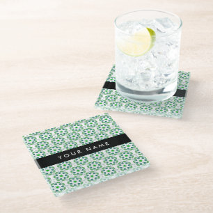 Posavasos De Vidrio Patrón de Hoja, Hojas Verdes, Tu Nombre