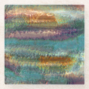 Posavasos De Vidrio Patrón de hojas de cobre verde con pátina abstract