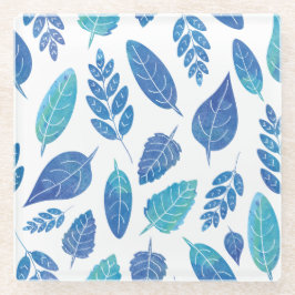 Posavasos De Vidrio Patrón de hojas de color azul