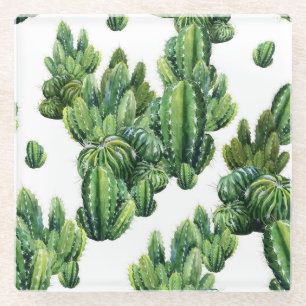 Posavasos De Vidrio Patrón de Ilustracion sin foco de color Cacti