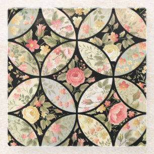 Posavasos De Vidrio Patrón de infiltración de brillo de mosaico floral