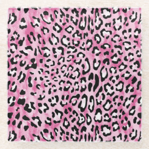 Posavasos De Vidrio Patrón de Leopardo Blanco Rosa.