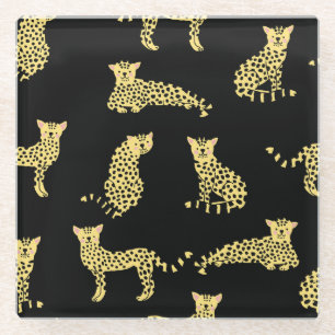 Posavasos De Vidrio Patrón de leopardo: chita de fondo negro