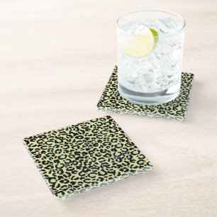 Posavasos De Vidrio Patrón de leopardo en verde menta sobre avena