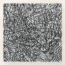 Posavasos De Vidrio Patrón de líneas blancas y negras abstractas