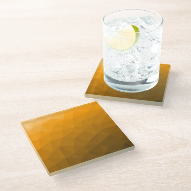 Posavasos De Vidrio Patrón de malla geométrica de gradiente naranja (Angular)