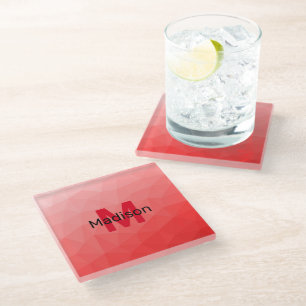 Posavasos De Vidrio Patrón de malla geométrica de gradiente rojo Monog
