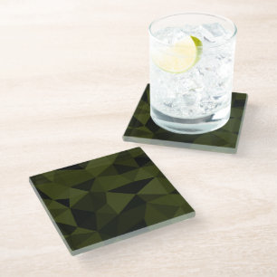 Posavasos De Vidrio Patrón de malla geométrica negro verde oscuro del