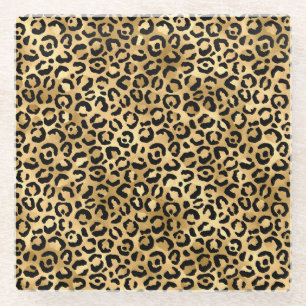 Posavasos De Vidrio Patrón de manchas de leopardo de papel de aluminio