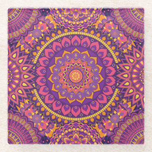 Posavasos De Vidrio Patrón de Mandala colorido