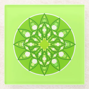 Posavasos De Vidrio Patrón de Mandala en tonos verde animalunas