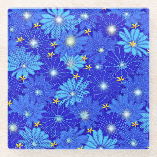 Posavasos De Vidrio Patrón de margarita azul de bonito