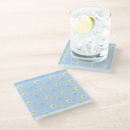 Posavasos De Vidrio Patrón de margarita sobre fondo azul claro