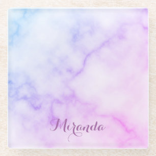 Posavasos De Vidrio Patrón de mármol arcoiris con nombre personalizado