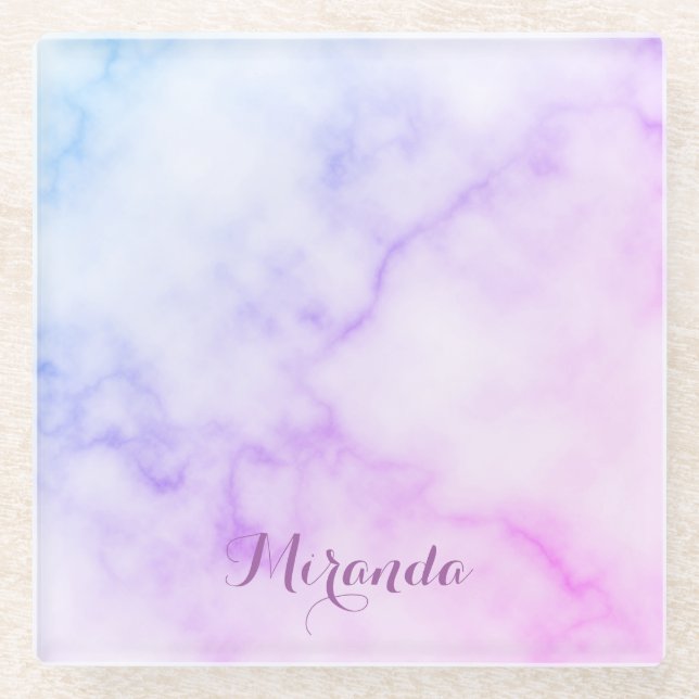 Posavasos De Vidrio Patrón de mármol arcoiris con nombre personalizado (Anverso)