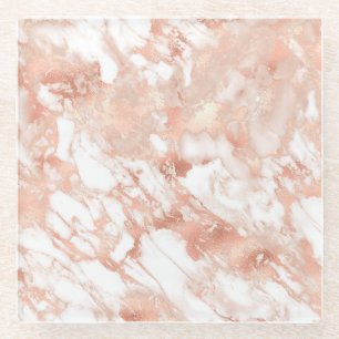 Posavasos De Vidrio Patrón de mármol moderno blanco y oro rosa