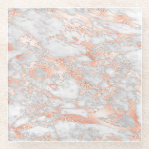 Posavasos De Vidrio Patrón de mármol moderno blanco y oro rosa