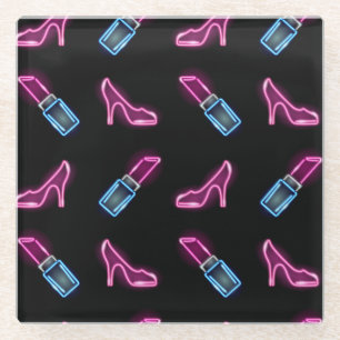 Posavasos De Vidrio Patrón de moda con iconos de neón.