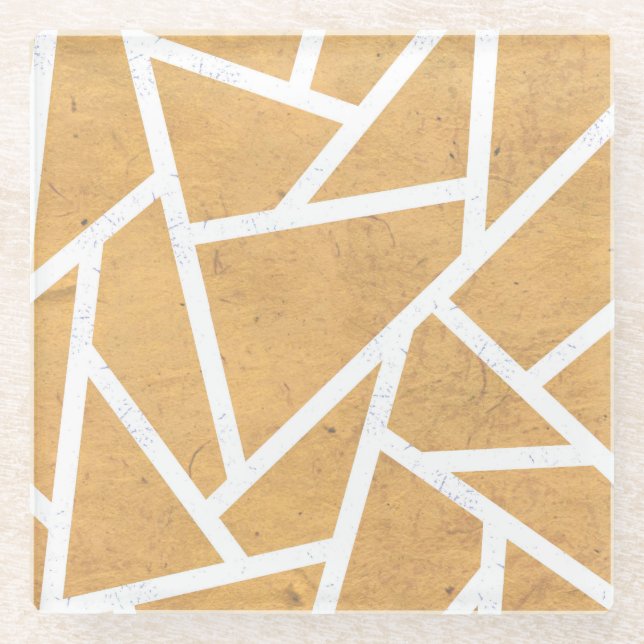 Posavasos De Vidrio Patrón de mosaico amarillo y blanco (Anverso)