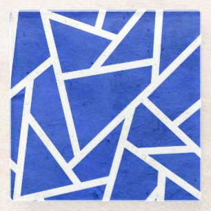 Posavasos De Vidrio Patrón de mosaico azul y blanco real
