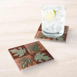 Posavasos De Vidrio Patrón de mosaico cuatro hojas de Maple