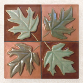 Posavasos De Vidrio Patrón de mosaico cuatro hojas de Maple
