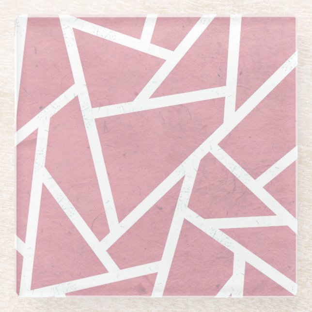 Posavasos De Vidrio Patrón de mosaico de coral y blanco (Anverso)