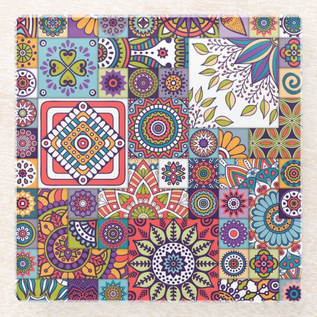 Posavasos De Vidrio Patrón de mosaico de Mandala (Anverso)