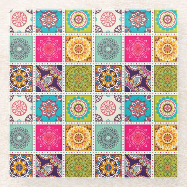 Posavasos De Vidrio Patrón de mosaico de Mandala (Anverso)